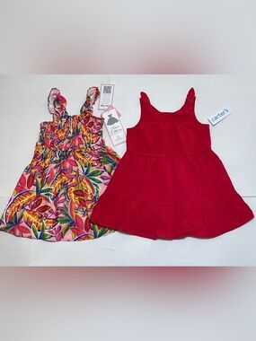 BUNDLE Rare Editions floral dress multicolor and Carters red dress size 3T NWT